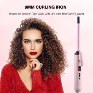 Small Curling Iron for Short Hair,3/8 Inch Small Barrel Skinny Hair Curling Tongs ,9mm Thin Curling Iron Wand ,Dual Voltage Fast Heating Adjustable Temperature