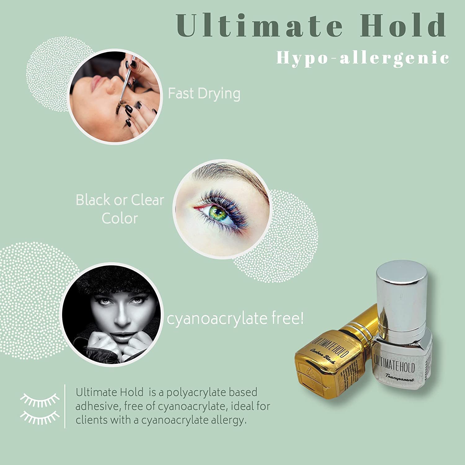 Sensitive Eyelash Extension Glue Ultimate Hold - Cyanoacrylate-Free, 3ml, Low Fume, 0.5-1.5 Sec Drying, Up to 6-Week Retention - Professional Adhesive for Semi-Permanent Lashes (Black)