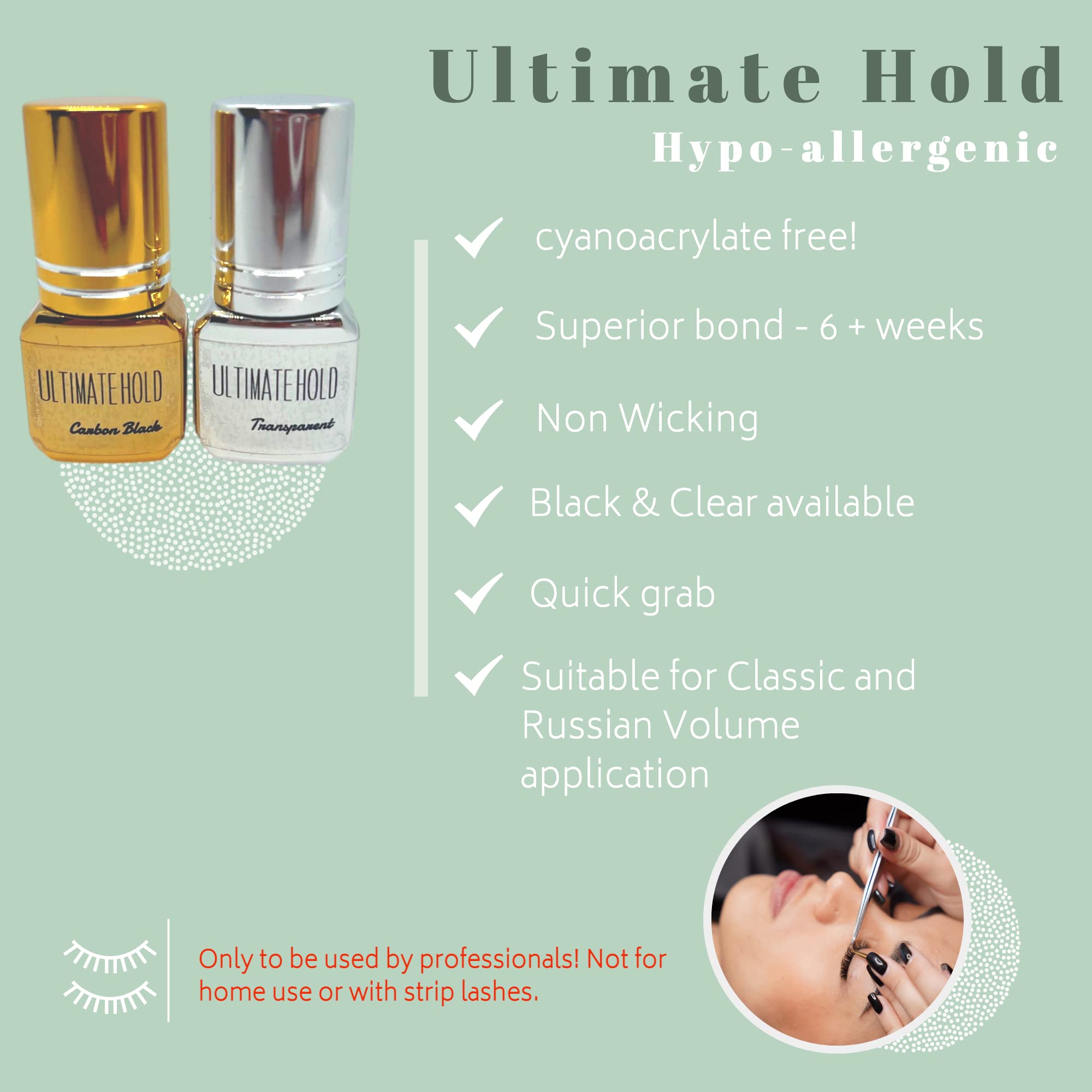 Sensitive Eyelash Extension Glue Ultimate Hold - Cyanoacrylate-Free, 3ml, Low Fume, 0.5-1.5 Sec Drying, Up to 6-Week Retention - Professional Adhesive for Semi-Permanent Lashes (Black)