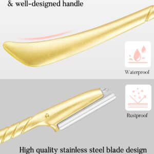 ennva Eyebrow Razor for Women - Eyebrow Trimmer Dermaplaning Tool- Ergonomic Eyebrow Shaper and Facial Razor for Peach Fuzz-Exfoliating Face Razor for Eyebrows-Eye Brow Shaver Razors w/ 7 Blades- Gold