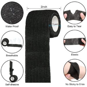 48 Pack Self Adhesive Wrap Bandages Bulk, 2 Inch x 5 Yard Breathable Athletic Tape Self Adherent Cohesive Bandage Tape for Sports, Injuries, Treatment, First Aid Tape Vet Wrap for Pets (Black)