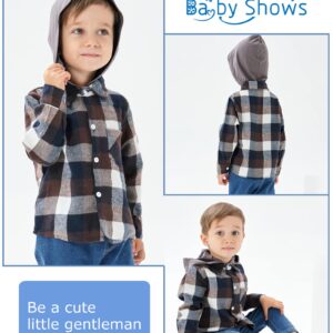 Toddler Boy Girls Clothes Plaid Long Sleeve Shirt Boys Collared Hooded Flannel Shirt Top Fall Jacket Outfits Yellow 2T 3T Button Down Shirt