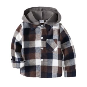 toddler boy girls clothes plaid long sleeve shirt boys collared hooded flannel shirt top fall jacket outfits yellow 2t 3t button down shirt