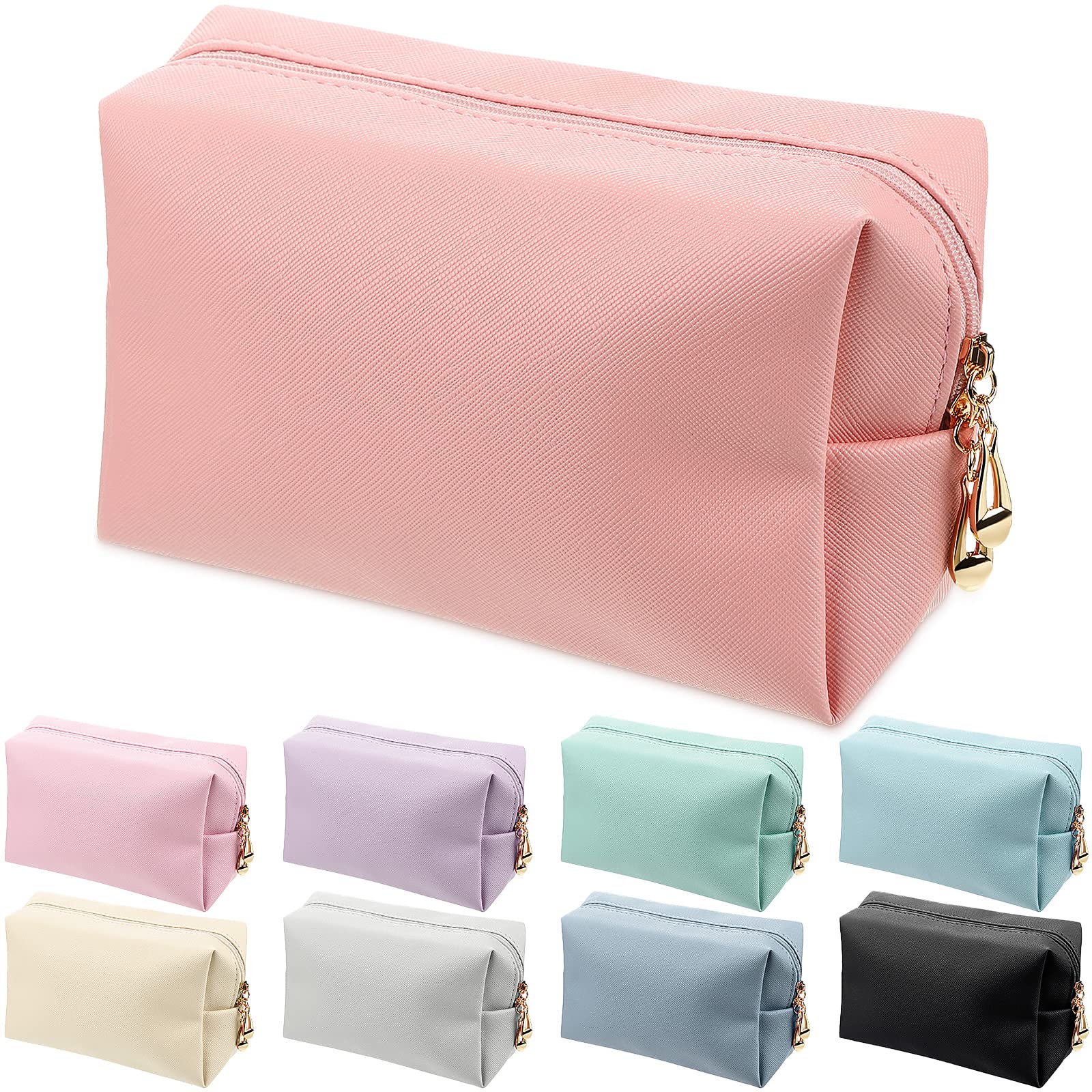 9 Pcs Small Preppy Makeup Bag Leather Zipper Cosmetic Bag Water Resistant Versatile Makeup Pouch Travel Cosmetic Organizer Portable Toiletry Bag Daily Storage Beauty Bag Organizer for Women Girls Gift