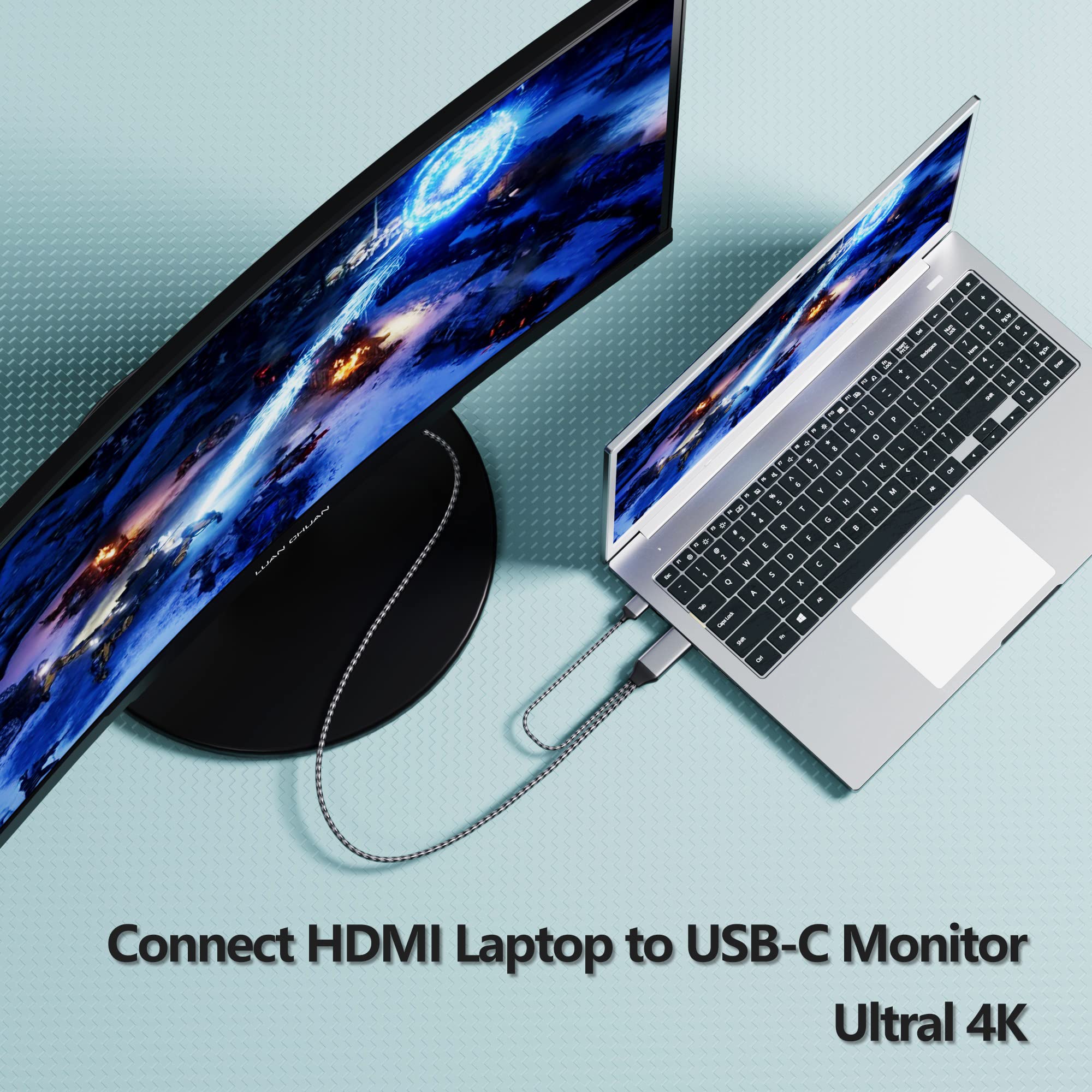 HDMI to USB C Adapter Cable 4K60Hz 6.6FT, HDMI Source Input to USB Type C Output Display Converter, HDMI 2.0 Compatible with Xreal Air, Nreal Air, Steam Deck Dock, PS5, Xbox, Portable Monitor