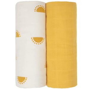 Muslin Swaddle Baby Blankets for Baby Girl or Boy, Soft and Breathable Oeko-Tex Cotton Muslin Baby Blanket, Newborn Swaddling Wrap, Receiving Blanket, 47 in x 47 in, Yellow Suns