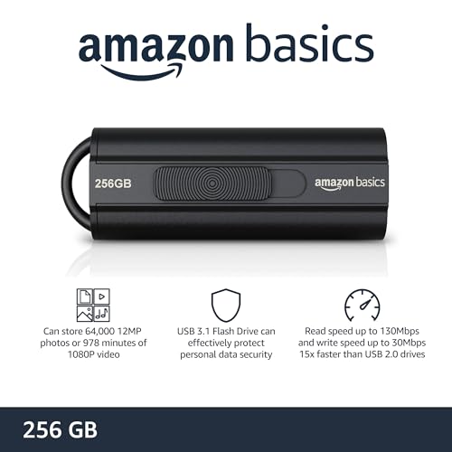 Amazon Basics - 256GB Ultra Fast USB 3.1 High Capacity Flash Drive for Fast Data Transfer and Storage, Black