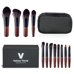 makeup brushes set, 12 pcs mini travel makeup brush set with case, travel brush set for loose powder, contour, blush, concealer, eye shadow, eye corner, brow brushes tool kit