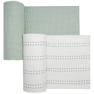 muslin swaddle baby blankets for girl or boy, soft and breathable oeko-tex cotton muslin baby blanket, newborn swaddling wrap, receiving blanket, 47 in x 47 in, mint green and cream dots