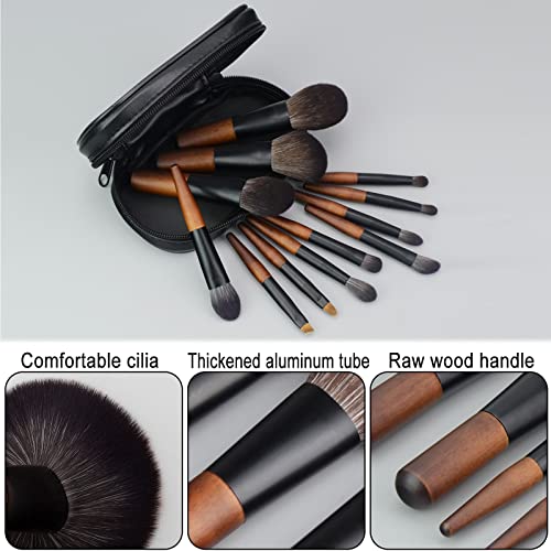 Makeup Brushes Set, 12 Pcs Mini Travel Makeup Brush Set with Case, Travel Brush Set for Loose powder, Contour, Blush, Concealer, Eye Shadow, Eye Corner, Brow Brushes Tool Kit