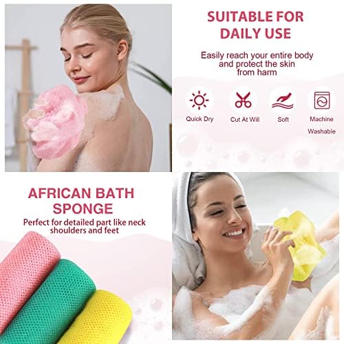 Yiclick Exfoliating Body Scrubber, Back Scrubber for Shower Bath, Exfoliating Washcloth Towel for Men Women, Body Exfoliator Loofah Luffa Sponge Net Rag Back Washer (Green+Pink+Yellow)