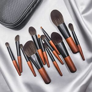 Makeup Brushes Set, 12 Pcs Mini Travel Makeup Brush Set with Case, Travel Brush Set for Loose powder, Contour, Blush, Concealer, Eye Shadow, Eye Corner, Brow Brushes Tool Kit