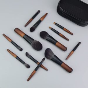 Makeup Brushes Set, 12 Pcs Mini Travel Makeup Brush Set with Case, Travel Brush Set for Loose powder, Contour, Blush, Concealer, Eye Shadow, Eye Corner, Brow Brushes Tool Kit