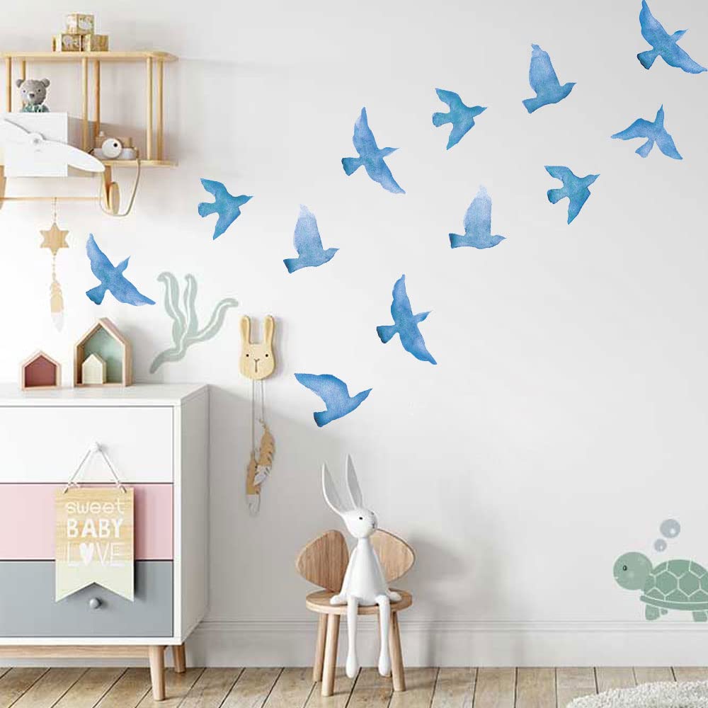 Blue Seagull Wall Sticker Party Decor Supply Kit for 1st Birthday Princess Under The Sea Baptism Mermaid Baby Shower Hawaiian Pool Holiday Anti-Collision Window Bird Stickers (Blue Seagull)