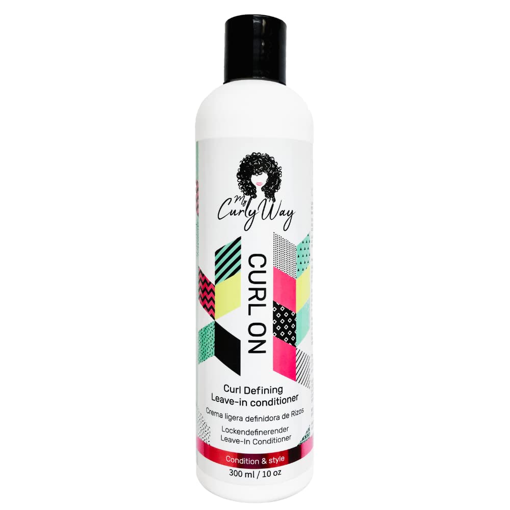 My Curly Way Leave In Conditioner for Curly Hair, Packed with Fruit and Flower Extracts - 10 Oz. Curl On Light Moisturizer Cream for Curls, Waves and Coils 100% Vegan!