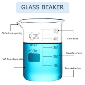 ADAMAS-BETA 5PCS Glass Measuring Beaker Set, Low Form, 50ml 100ml 250ml 500ml 1000ml Graduated Beakers, 3.3 Borosilicate Glass