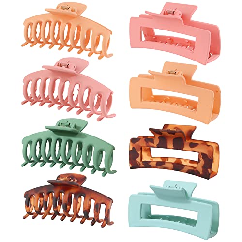 Bqmte Hair Claw Clips, 8 Pcs 4.3" Large Hair Clips for Thick & Thin Hair, 2 Styles Non-Slip Matte Big Jaw Clips, 90's Fashion Design for Women and Girls