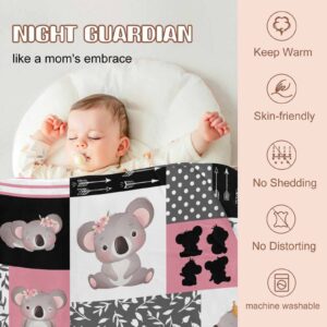 YESCUSTOM Personalized Baby Blanket with Name for Girls Boys Custom Woodland Koala Baby Blankets for Kids Newborn Super Soft Baby Fleece Blanket Gifts