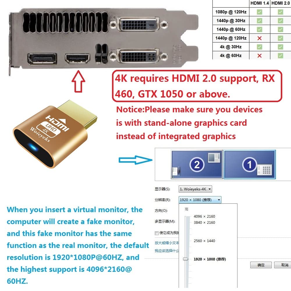 HDMI Dummy Plug（4K UHD） Headless Ghost Adapter,Virtual Monitor Display Emulator Compatible with Windows, Mac OS, Linux Support 4K/2K/1080P Multiple Resolutions(3 Pack)