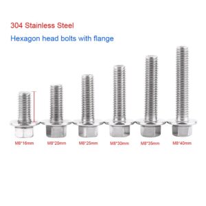 10pcs M8 304 Stainless Steel Hex Flange Screws Bolts Fasteners Hex Drive Flange Screws Head Washer Bolts(M8*20)