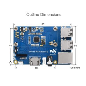 waveshare Pi Zero 2W to Raspberry Pi 3B/B+ Adapter,Based on Raspberry Pi Zero 2W to Reproduce The Original Appearance of The 3B Series,Alternative Solution for Raspberry Pi 3 Model B/B+