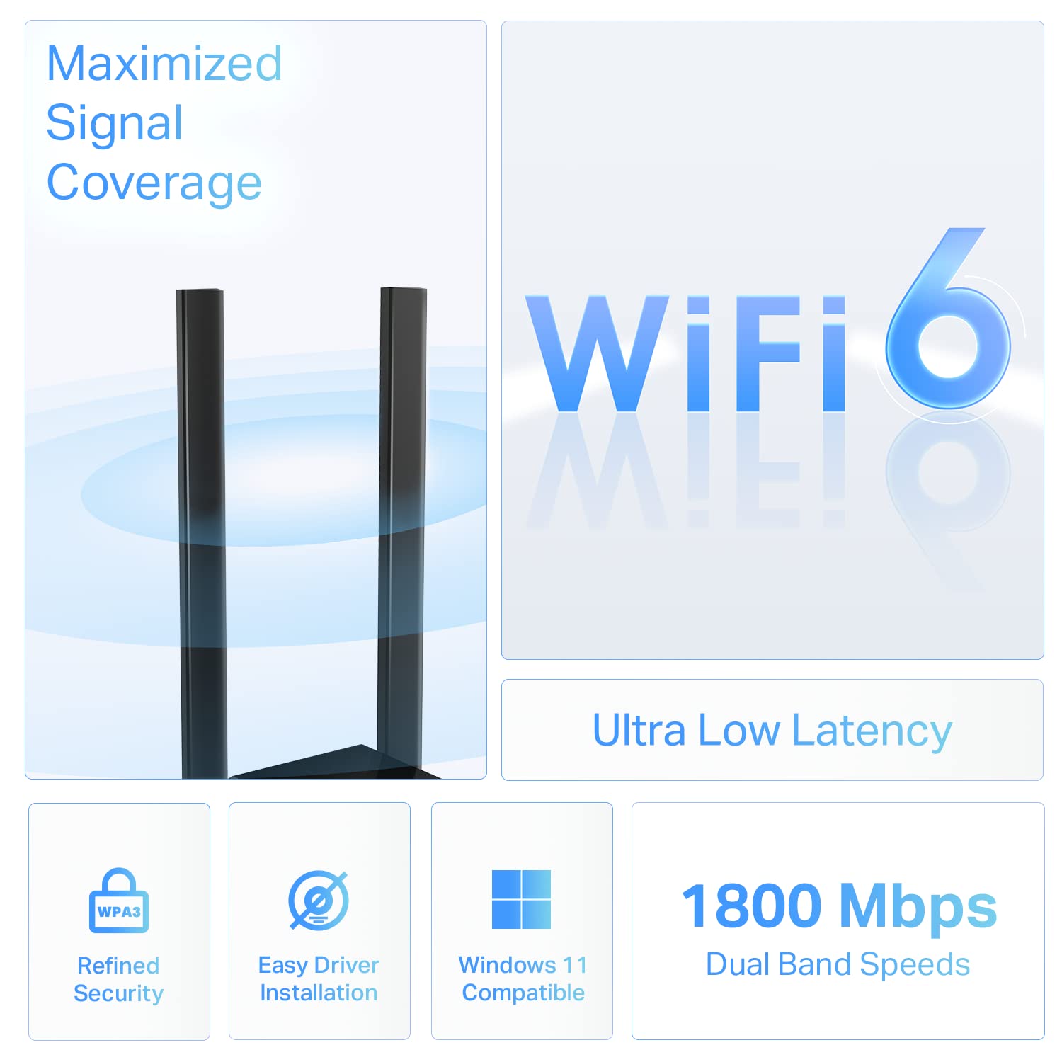 TP-Link WiFi 6 USB Adapter for Desktop PC - (Archer TX20U Plus) AX1800 Wireless Network Adapter with 2.4GHz, 5GHz, High Gain Dual Band 5dBi Antenna, WPA3, Supports Windows 11/10