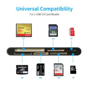 USB C USB3.0 Multi Card Reader for SD, CF, Micro SD, XD, MS Cards - 7 in 1 Adapter Hub for Windows, Mac, Linux, Android