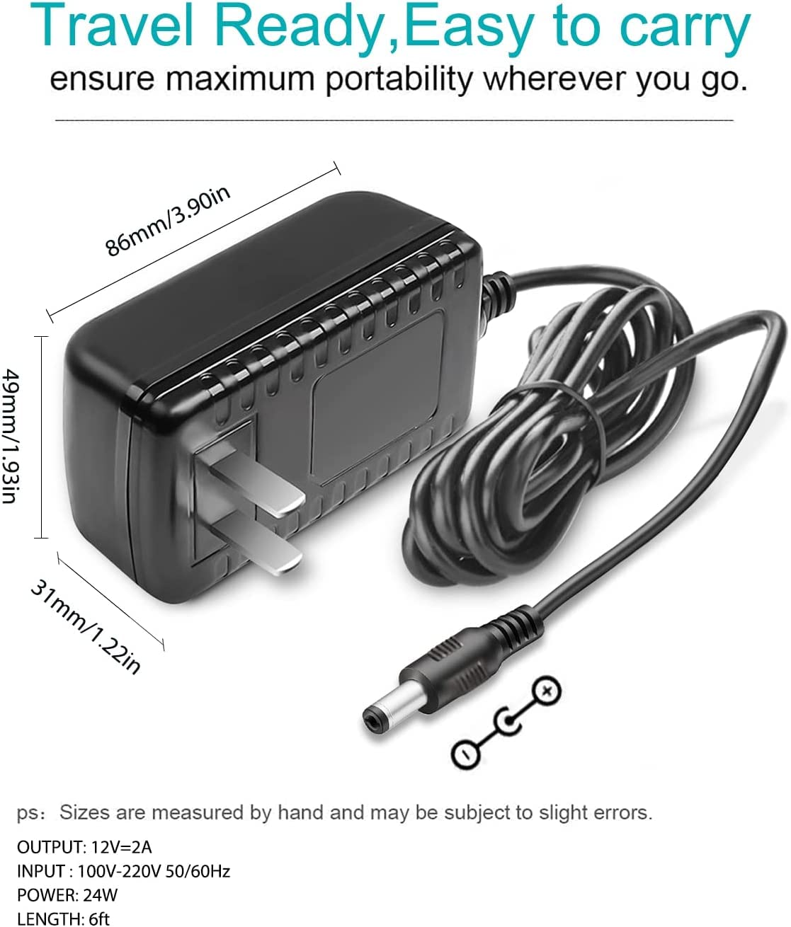 12V DC Adapter Power Cord fit for Theragun Liv, ONN 16” 20" 30" 37" ONN Sound Bar Speaker, ONB18SB001, Onn 22" 100002487 24" ONA18HO015 100002480 Monitor Charger Replacement