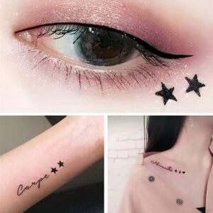 Go Ho Black Liquid Eyeliner Stamp,Star Stamp Eyeliner Makeup,Double-Side Waterproof Eyeliner Pen,Long-lasting Smudge-proof Tattoo Tools,Black Eye Liner Makeup,1 PC