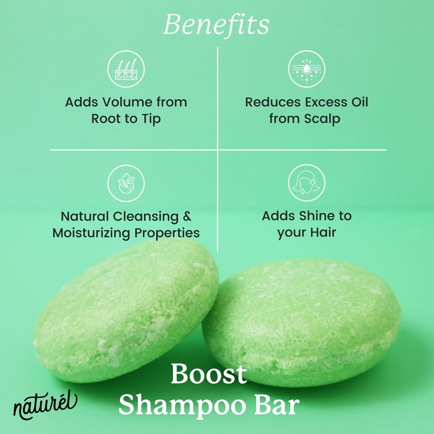 NATURÉL Naturel Boost Volumizing Shampoo Bar for Fine or Oily Hair, Volumizing Shampoo Bar, Vegan, Zero Waste, Cruelty Free, Made in USA