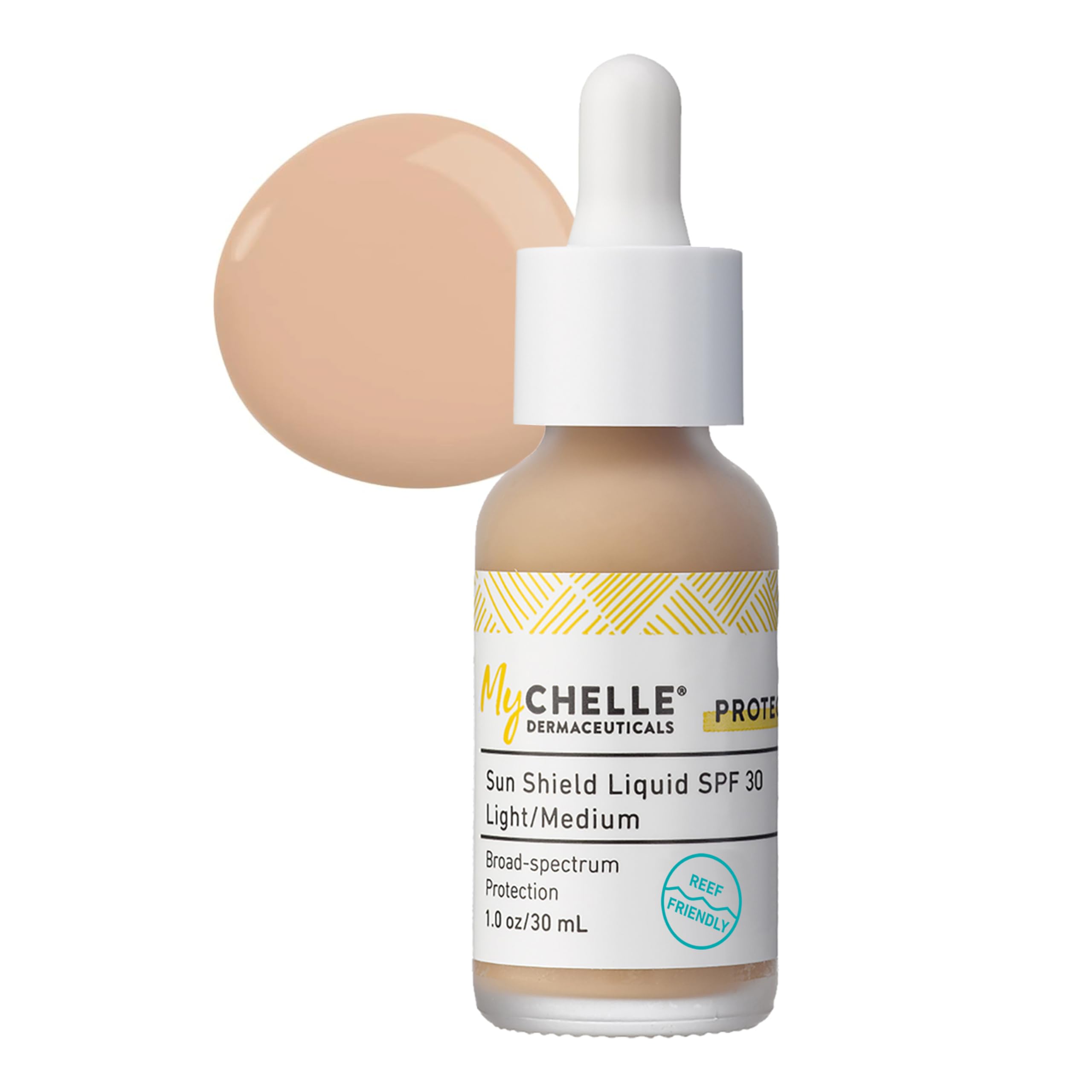 MyChelle Dermaceuticals Sun Shield Liquid Zinc SPF 30 Light/Medium - Tinted Sunscreen for All Skin With Oil-Absorbing Bentonite Clay - Use as Sheer Foundation or Makeup Primer for Matte Finish