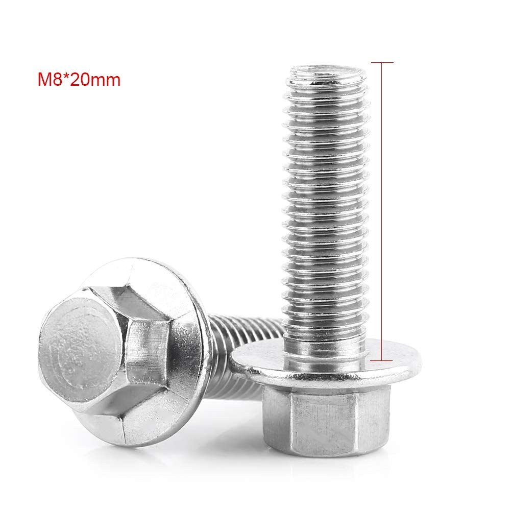 10pcs M8 304 Stainless Steel Hex Flange Screws Bolts Fasteners Hex Drive Flange Screws Head Washer Bolts(M8*20)