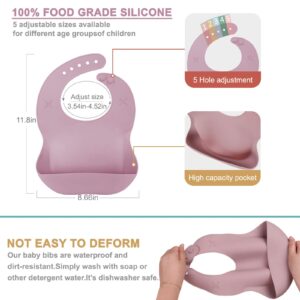 vuminbox Silicone Baby Bib with 2 Holes for Paper Towel, Adjustable Fit Waterproof Soft Bibs for Babies & Toddlers (10-72 Months) (White + Snow Coral Pink)