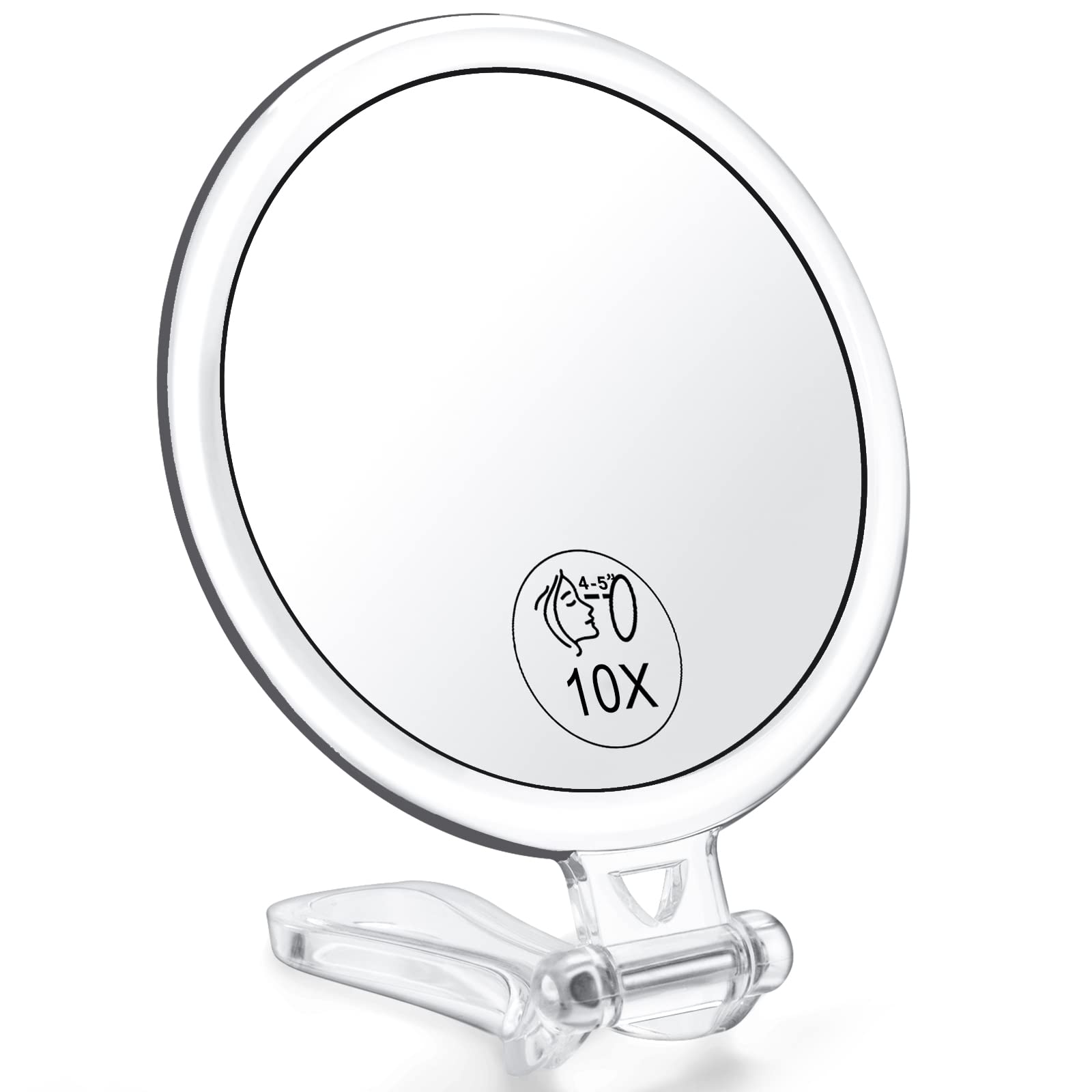 AMISCE 10x Magnifying Handheld Mirror, 2-Sided with Adjustable Stand, Foldable and Portable, Suitable for Makeup, Shaving, Deep Cleaning