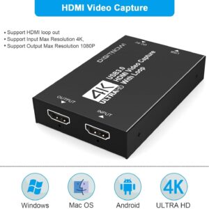 Video Capture Card, 4K HDMI Video Capture, USB 3.0 Game Capture Card, Video Capture Device Full HD 1080p 60FPS for Live Streaming, Work with PS4/PS5/Xbox/PC/Mac Linux Android Windows 10/11