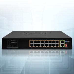 BV-Tech 18 Ports Long Range PoE+ Switch (16 PoE+ Ports | 2 Gigabit Ethernet uplink) - 19" Rackmount - 135W - 802.3af/at -Desktop Design for Easy Set Up