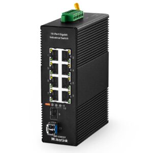 mokerlink 8 port gigabit industrial din-rail ethernet switch, 2 sfp ports with 1 lc 20km module(smf), ip40 rated unmanaged network switch (-40 to 185°f), with ul power supply