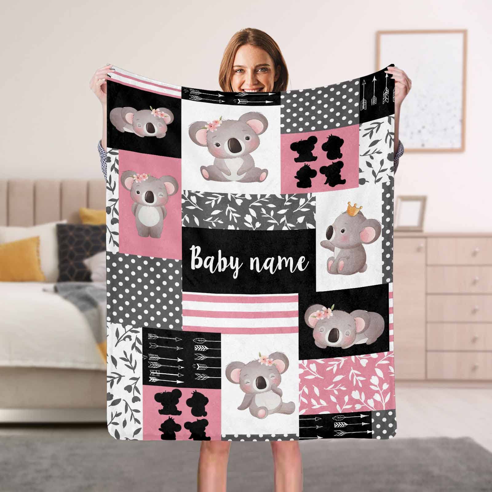 YESCUSTOM Personalized Baby Blanket with Name for Girls Boys Custom Woodland Koala Baby Blankets for Kids Newborn Super Soft Baby Fleece Blanket Gifts