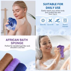 Yiclick Exfoliating African Net Sponge - Exfoliating Body Scrubber Exfoliator, Exfoliating Washcloth Towel, Exfoliate Rags Wash Cloth Loofah Sponge for Body Scrub, Back Scrubber (Purple+Browm+Blue)