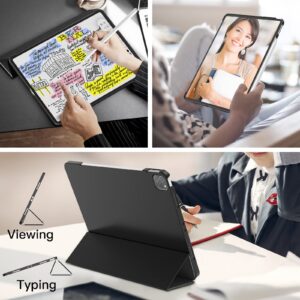 JETech Case for iPad Pro 12.9-Inch (2022/2021 Model, 6th/5th Generation), Protective Hard Back Shell Soft-Touch Tablet Stand Cover, Auto Wake/Sleep (Black)