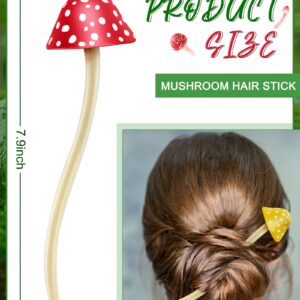 Taiyin Hair Clip Mushroom Hair Sticks, 2 Pcs Christmas Hair Sticks for Long Hair, Cute Print Hair Sticks Accessories for Women/Girls, Red, Yellow