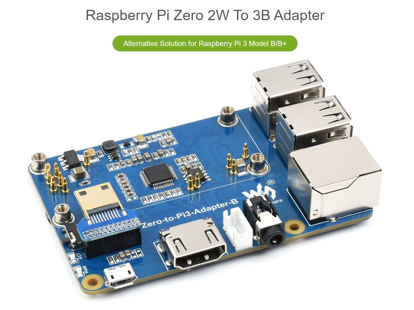 waveshare Pi Zero 2W to Raspberry Pi 3B/B+ Adapter,Based on Raspberry Pi Zero 2W to Reproduce The Original Appearance of The 3B Series,Alternative Solution for Raspberry Pi 3 Model B/B+