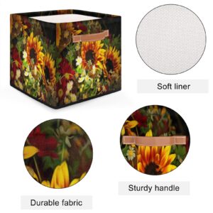 AUUXVA Storage Cube Bin Sunflower Floral Art Painting Large Storage Cube Basket 13×13In, Collapsible Storage Bin With Handles, Fabric Storage Box For Closet Shelves Nursery Toys Home Organization