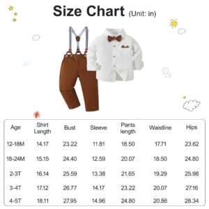 YALLET Toddler Baby Boy Clothes Suit Gentleman Outfits Formal Dress Shirt + Bowtie + Suspender Pants Wedding Party(L White, 2-3T)