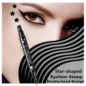 Go Ho Black Liquid Eyeliner Stamp,Star Stamp Eyeliner Makeup,Double-Side Waterproof Eyeliner Pen,Long-lasting Smudge-proof Tattoo Tools,Black Eye Liner Makeup,1 PC