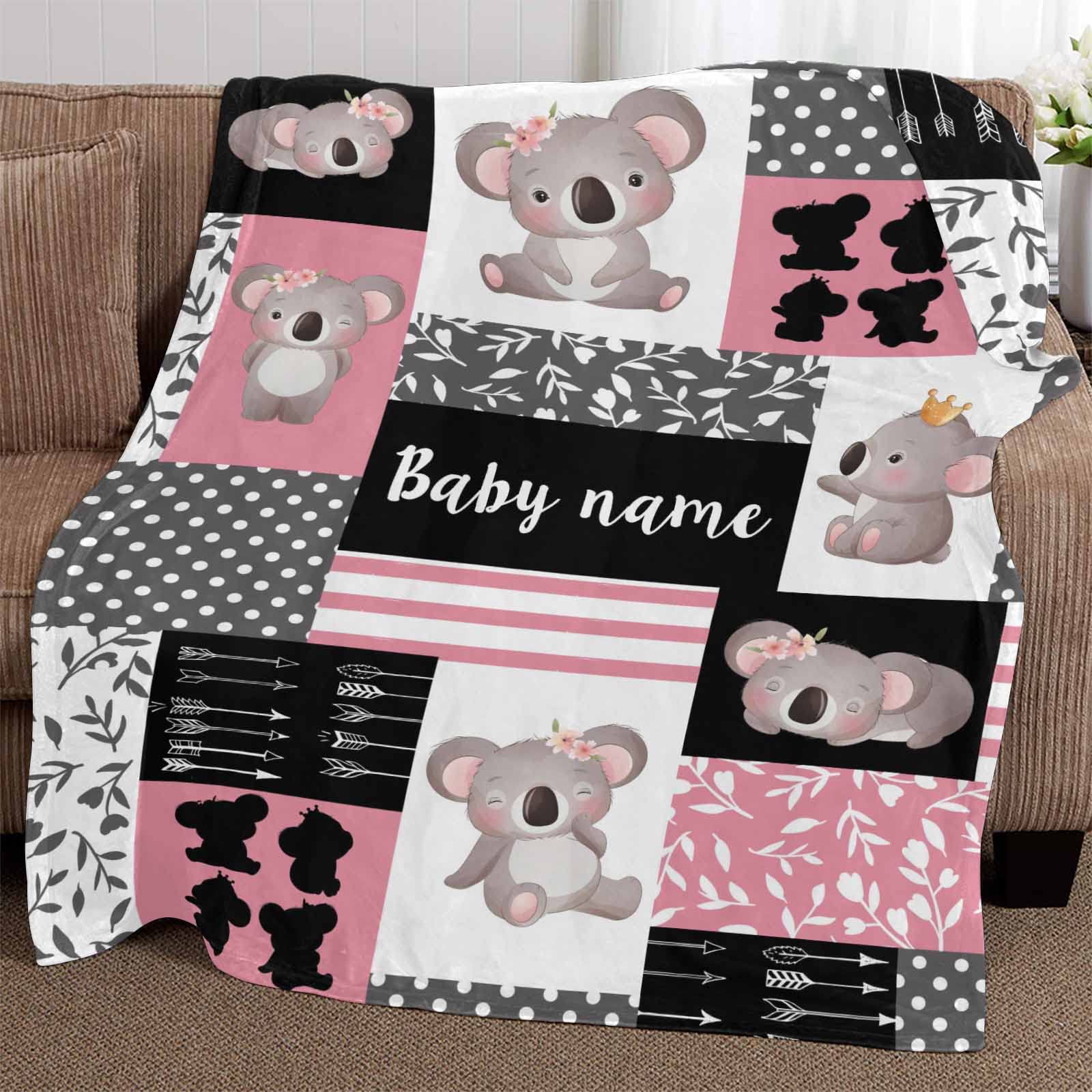 YESCUSTOM Personalized Baby Blanket with Name for Girls Boys Custom Woodland Koala Baby Blankets for Kids Newborn Super Soft Baby Fleece Blanket Gifts