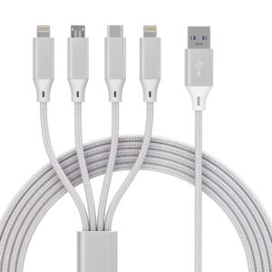 multi charging cable,4 in 1 nylon braided [mfi certified] usb fast charging cords,2m/6ft multiple charger cable with lightning/type c/micro usb connectors for iphone android huawei tablets(white)