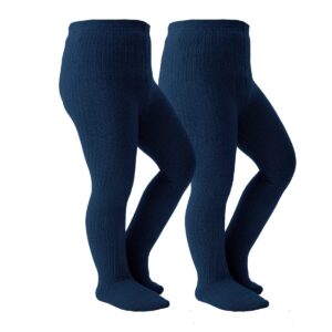 marchare baby girls tights thick cable knit solid seamless leggings winter warm stockings for toddler girls navy 2 pack 8-10 years