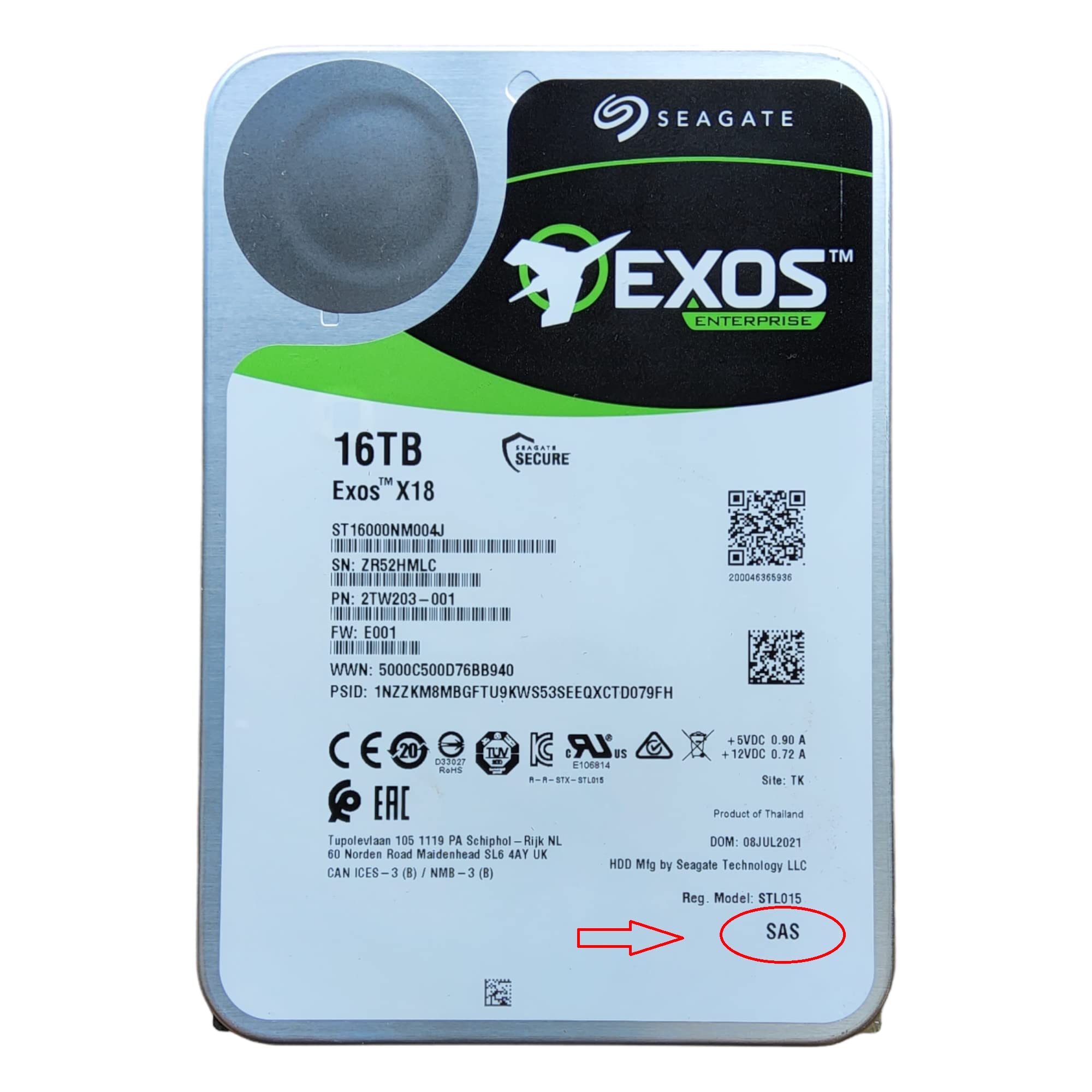 Seagate Exos X18 ST16000NM004J 16 TB Hard Drive - 3.5" Internal - SAS (12Gb/s SAS) (Renewed)