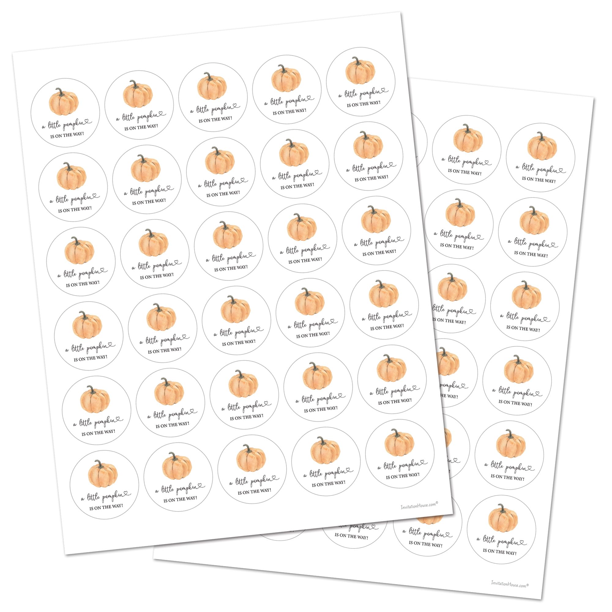 1.5" Round - A Little Pumpkin is On The Way Baby Shower Stickers - Set of 60 (White Background)